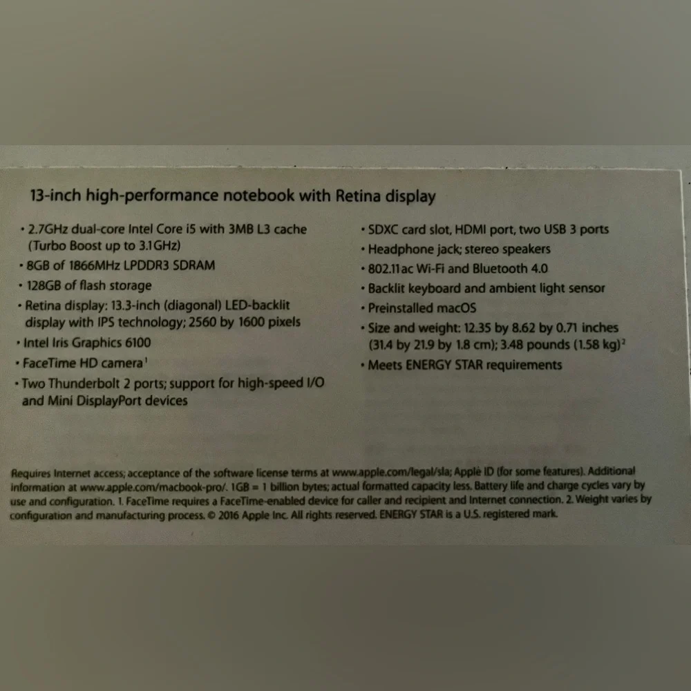 MAC BOOK PRO (Retina, 13”, 2016)